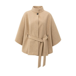 Soft woven poncho with collar and belt